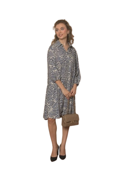 Shirt dress in beige and black For Women - Jaipuri patterned stretch Cotton
