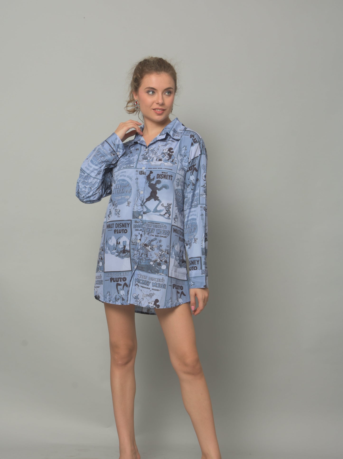 Mickey Printed Oversized Blue Shirt for Girls & Women