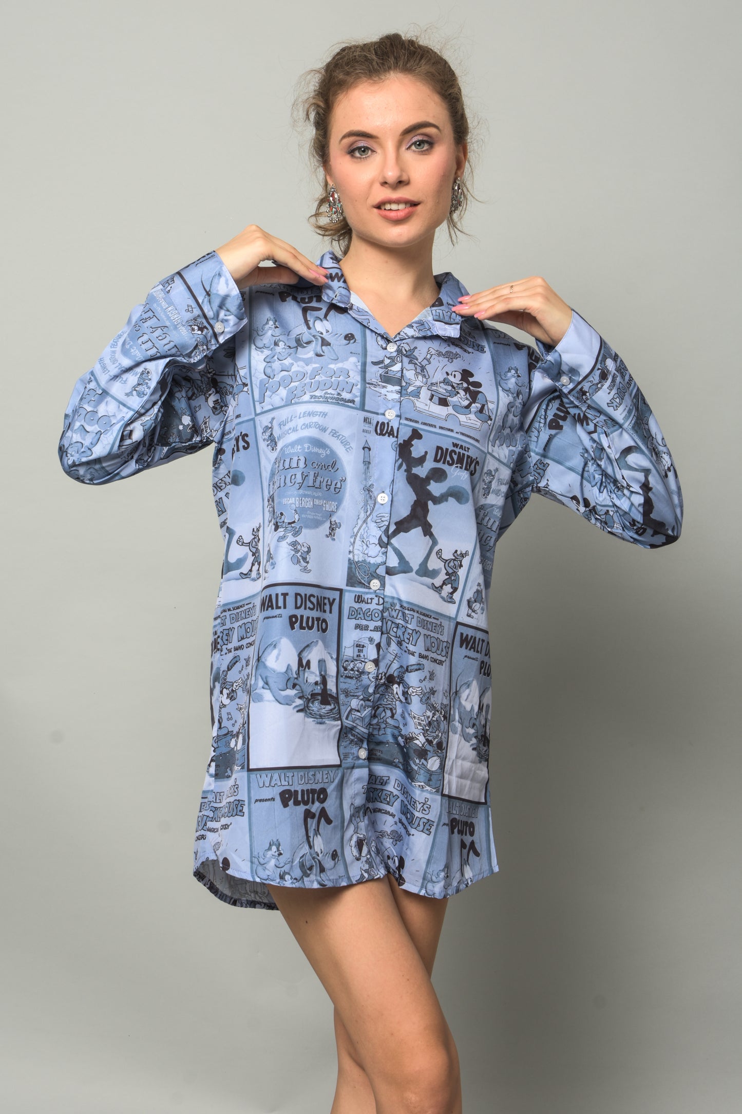 Mickey Printed Oversized Blue Shirt for Girls & Women