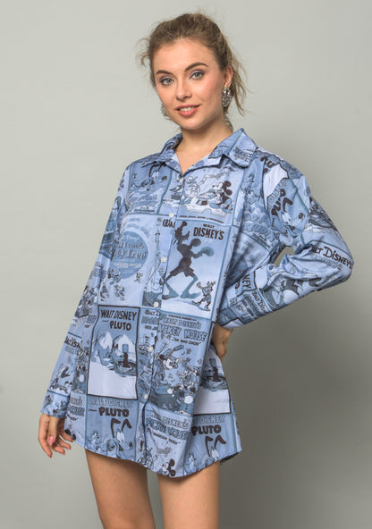 Mickey Printed Oversized Blue Shirt for Girls & Women