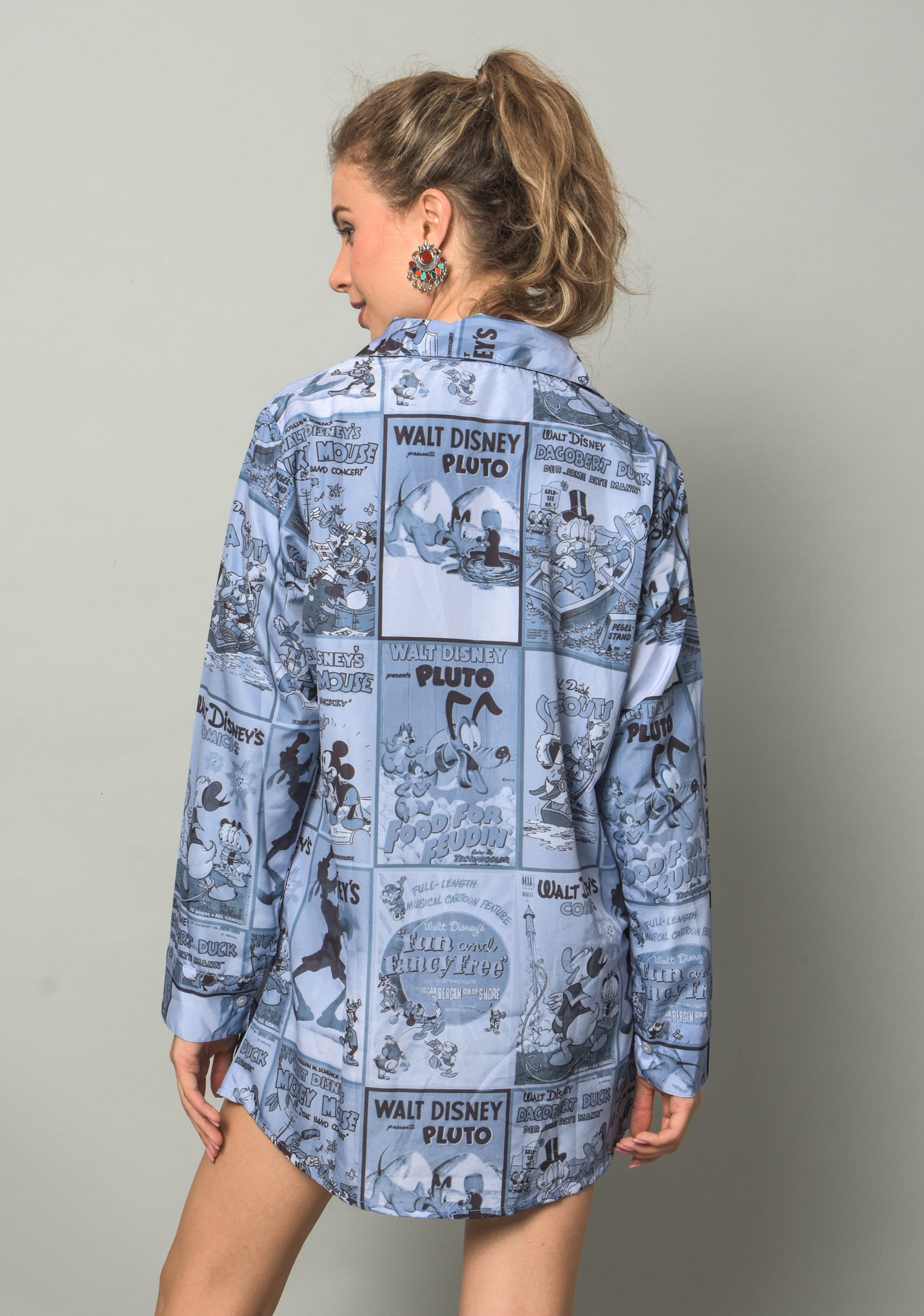 Mickey Printed Oversized Blue Shirt for Girls & Women