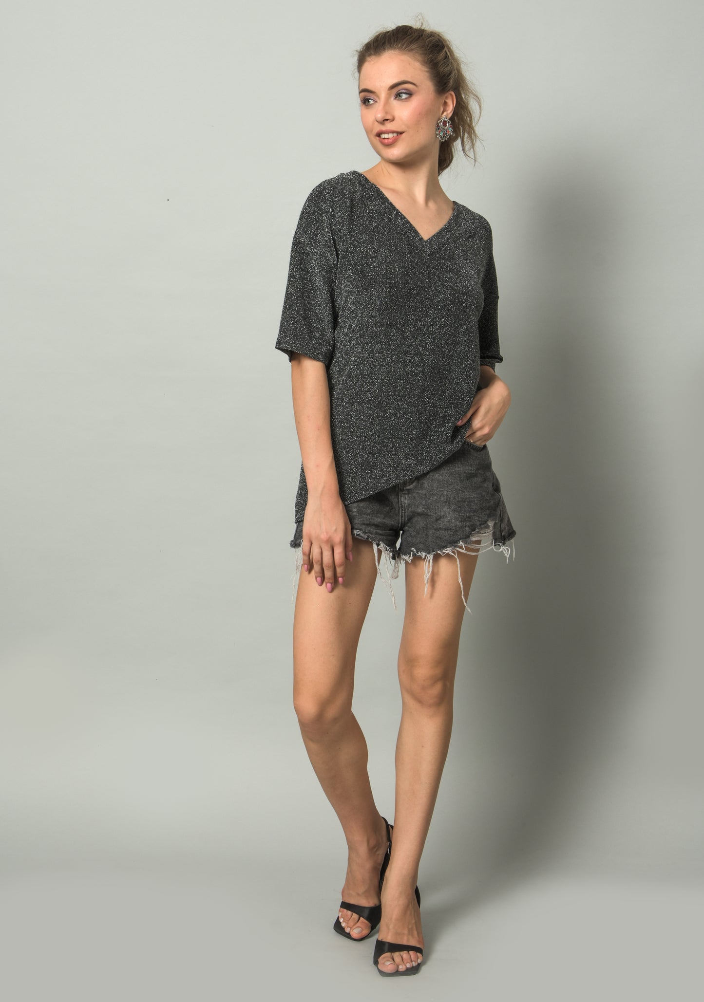 Black Party Pleated Top for Girls ,Women