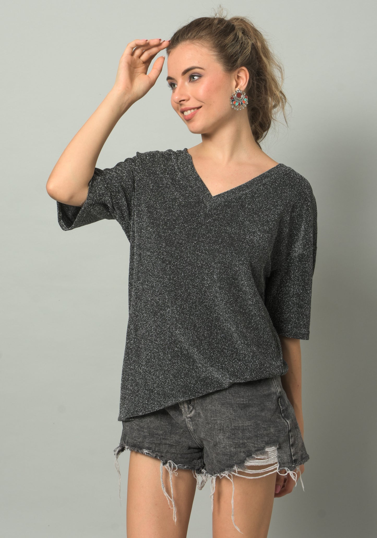 Black Party Pleated Top for Girls ,Women