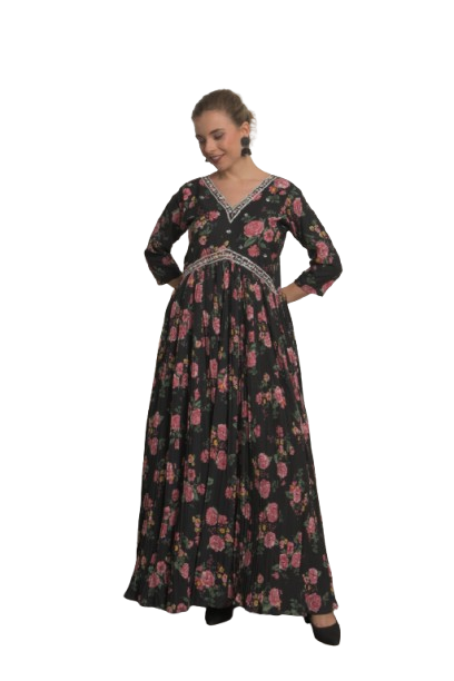 Black Georgette Floral Printed Gown for Women! ,Ladies, Girls- Party Wear