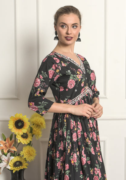 Black Georgette Floral Printed Gown for Women! ,Ladies, Girls- Party Wear