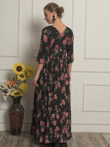 Black Georgette Floral Printed Gown for Women! ,Ladies, Girls- Party Wear