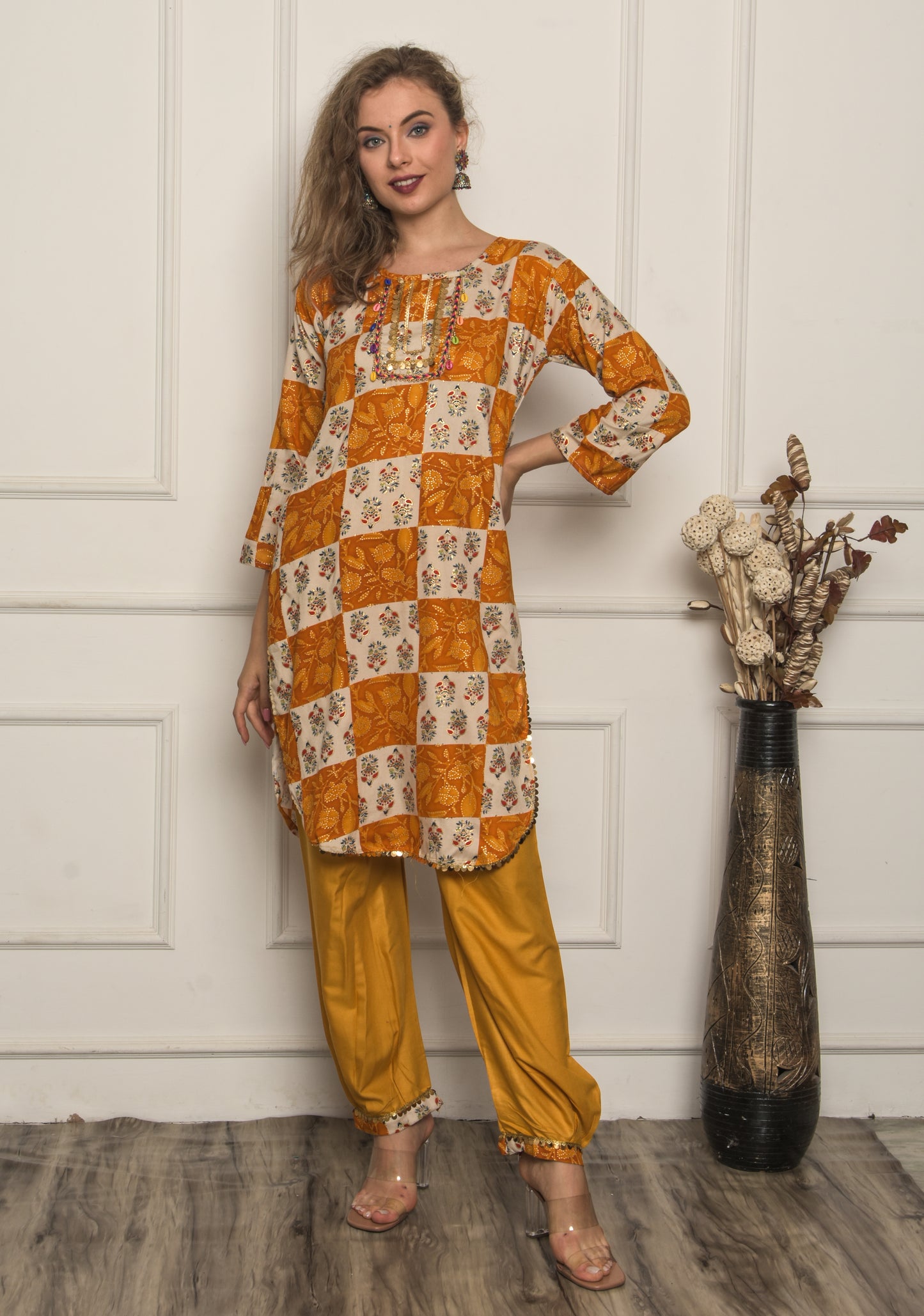 Women  orange Afghani  Salwar Suit Set