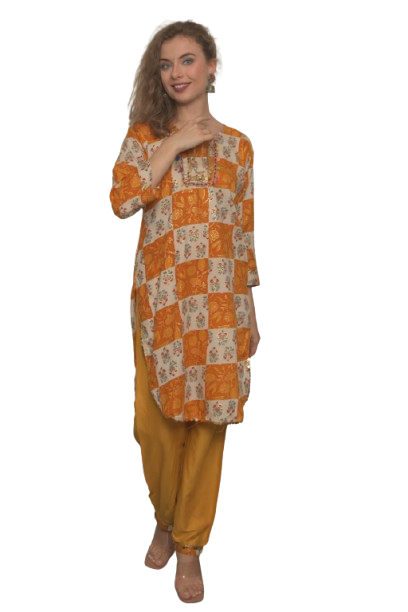 Women  orange Afghani  Salwar Suit Set