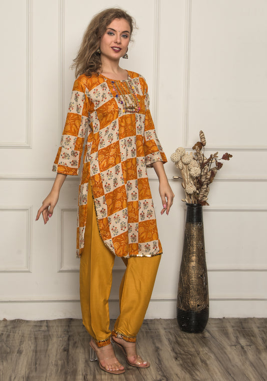Women  orange Afghani  Salwar Suit Set