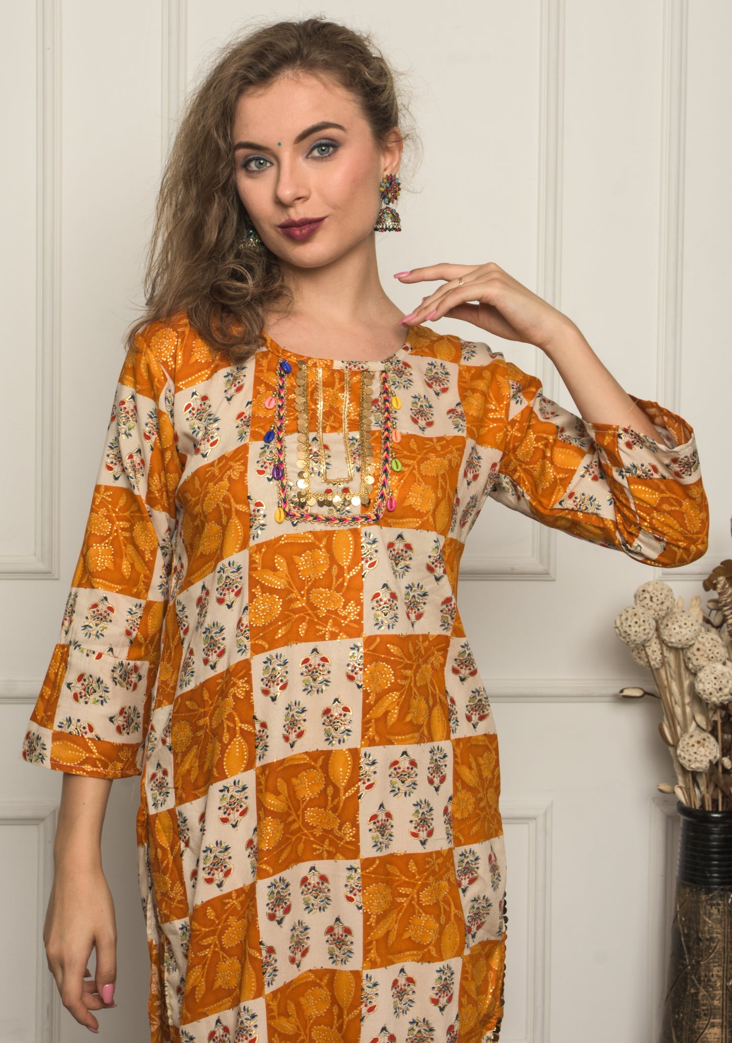 Women  orange Afghani  Salwar Suit Set