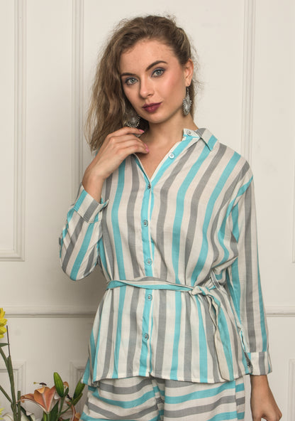 Comfy Blue Stripped printed style Cord Set for Women