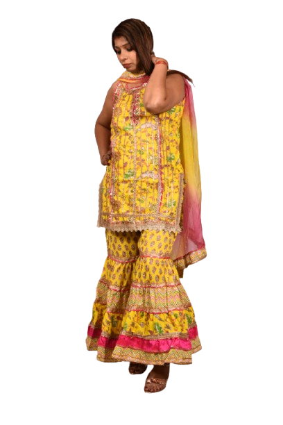 Yellow Cotton Sharara Set   for women |Girls | Ladies