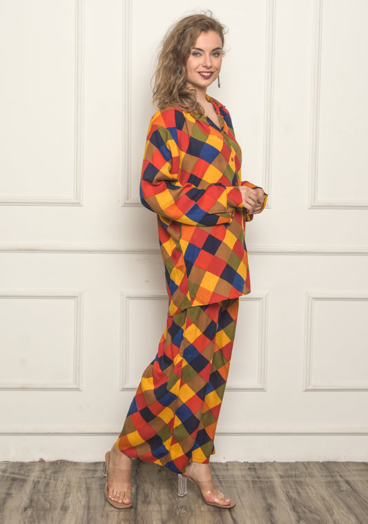 Shirt & Trouser set For Women _Multicolor Check Printed