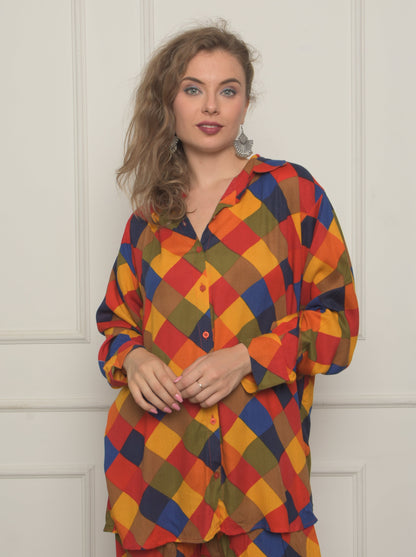 Shirt & Trouser set For Women _Multicolor Check Printed