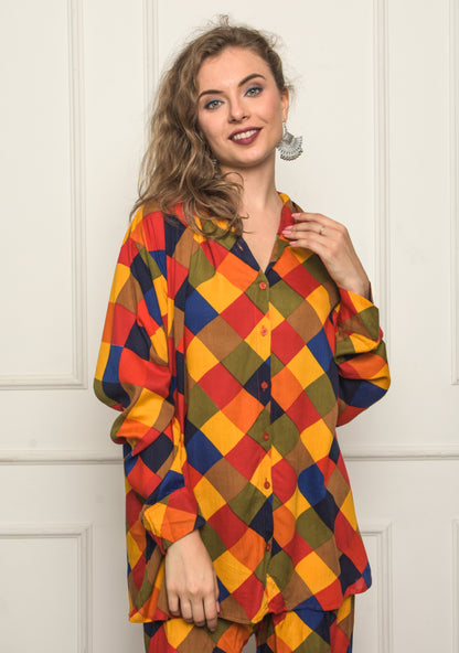 Shirt & Trouser set For Women _Multicolor Check Printed
