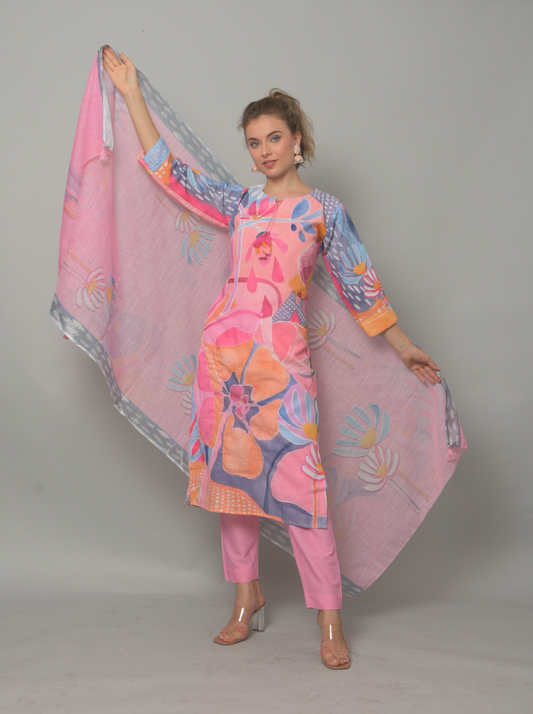 Pure Cotton  Regular Fit Kurta Set for Women