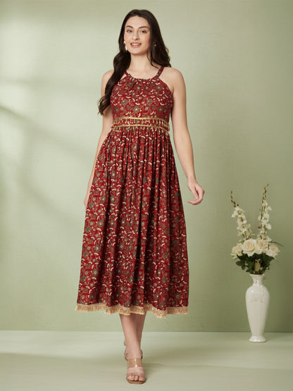 Kuberakshi- Red Printed long frock