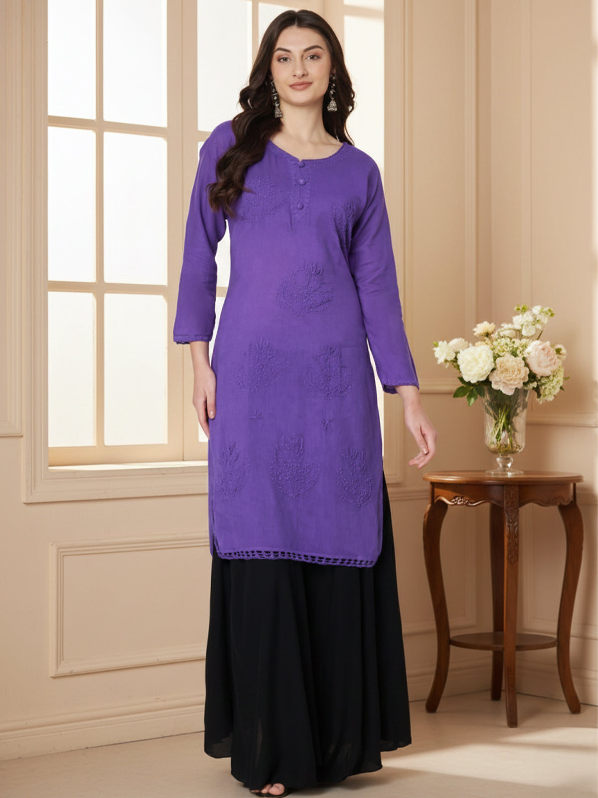 Kuberakshi -Chikankari Kurtis- Purple |women |Girls