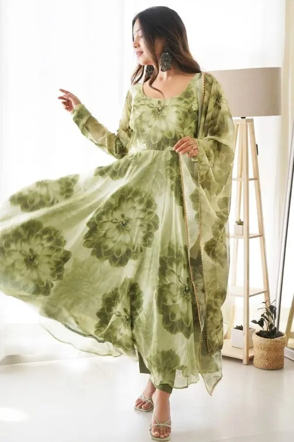 Mehndi Green  Organza Anarkali Suit  for Women| Girls|Ladies