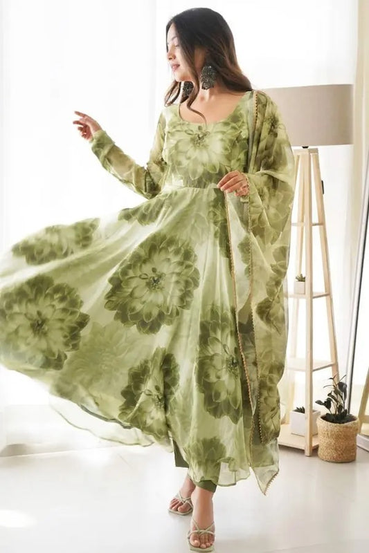 Mehndi Green  Organza Anarkali Suit  for Women| Girls|Ladies