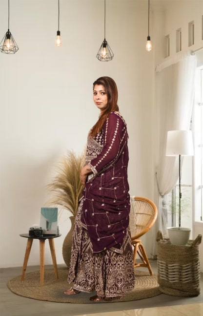 Wine colour Heavy Anarkali Gown with Palazzo for Women| Girls | Ladies