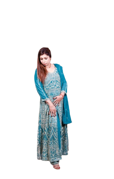 Sky Blue Heavy Mirror Work Anarkali Gown with Palazzo for Women| Girls|Ladies