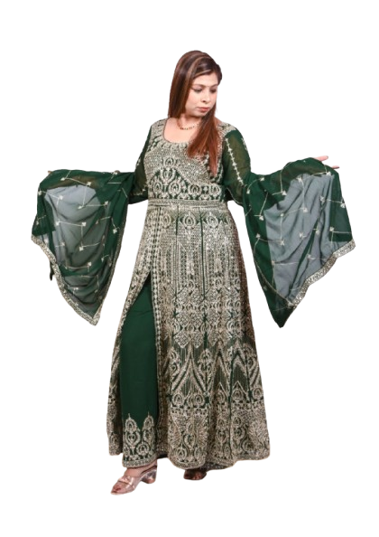 Bottle Green Heavy mirror Work Anarkali Gown with Palazzo for Women| Girls | Ladies