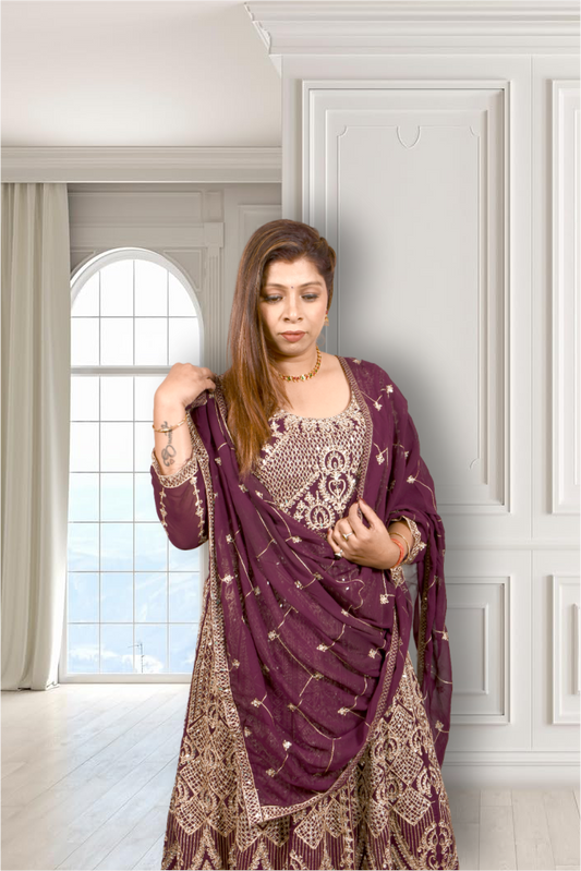 Wine colour Heavy Anarkali Gown with Palazzo for Women| Girls | Ladies