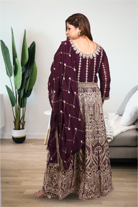 Kuberakshii Wine colour Heavy Anarkali Gown with Palazzo for Women| Girls | Ladies