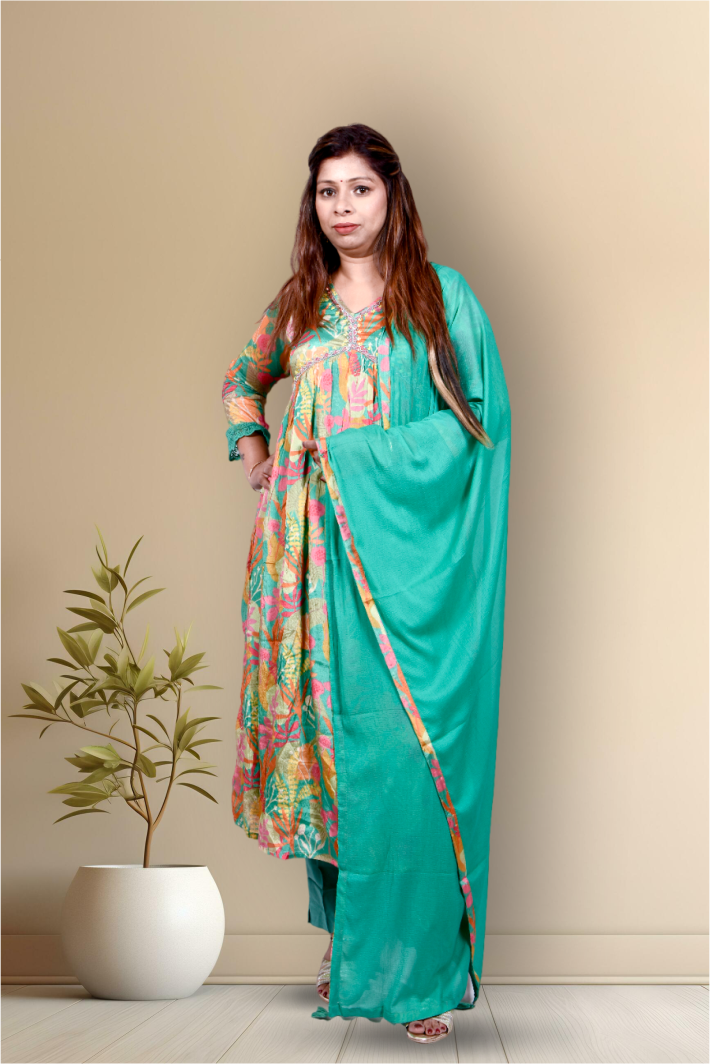 Turquoise  contrast Anarkali Georgette suit for Women|| Girls|| Ladies