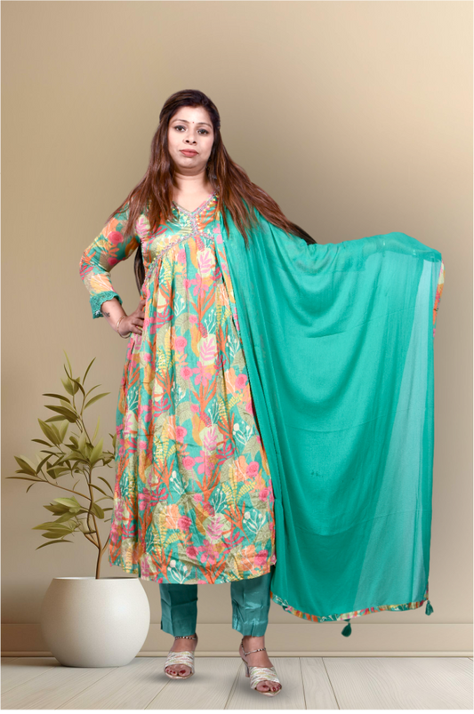 Turquoise  contrast Anarkali Georgette suit for Women|| Girls|| Ladies