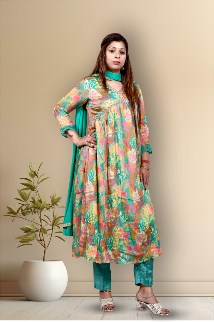 Turquoise  contrast Anarkali Georgette suit for Women|| Girls|| Ladies