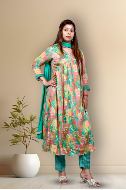 Turquoise  contrast Anarkali Georgette suit for Women|| Girls|| Ladies