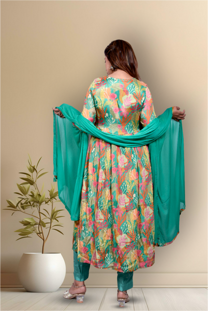 Turquoise  contrast Anarkali Georgette suit for Women|| Girls|| Ladies