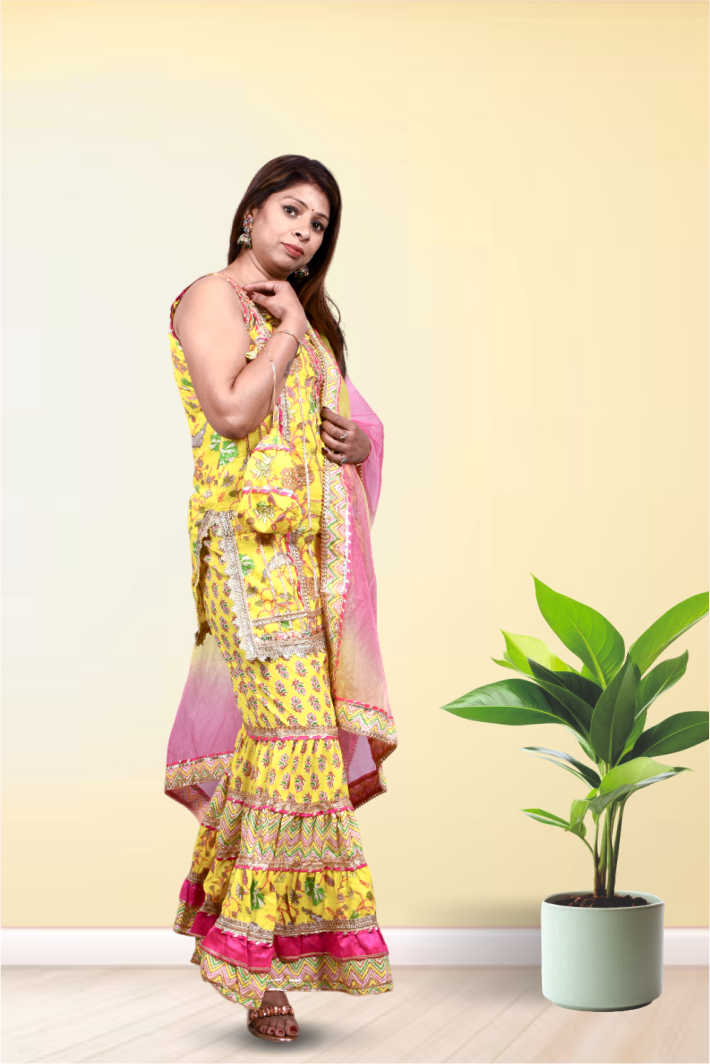 Yellow Cotton Sharara Set   for women |Girls | Ladies