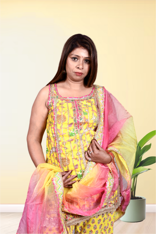 Yellow Cotton Sharara Set   for women |Girls | Ladies