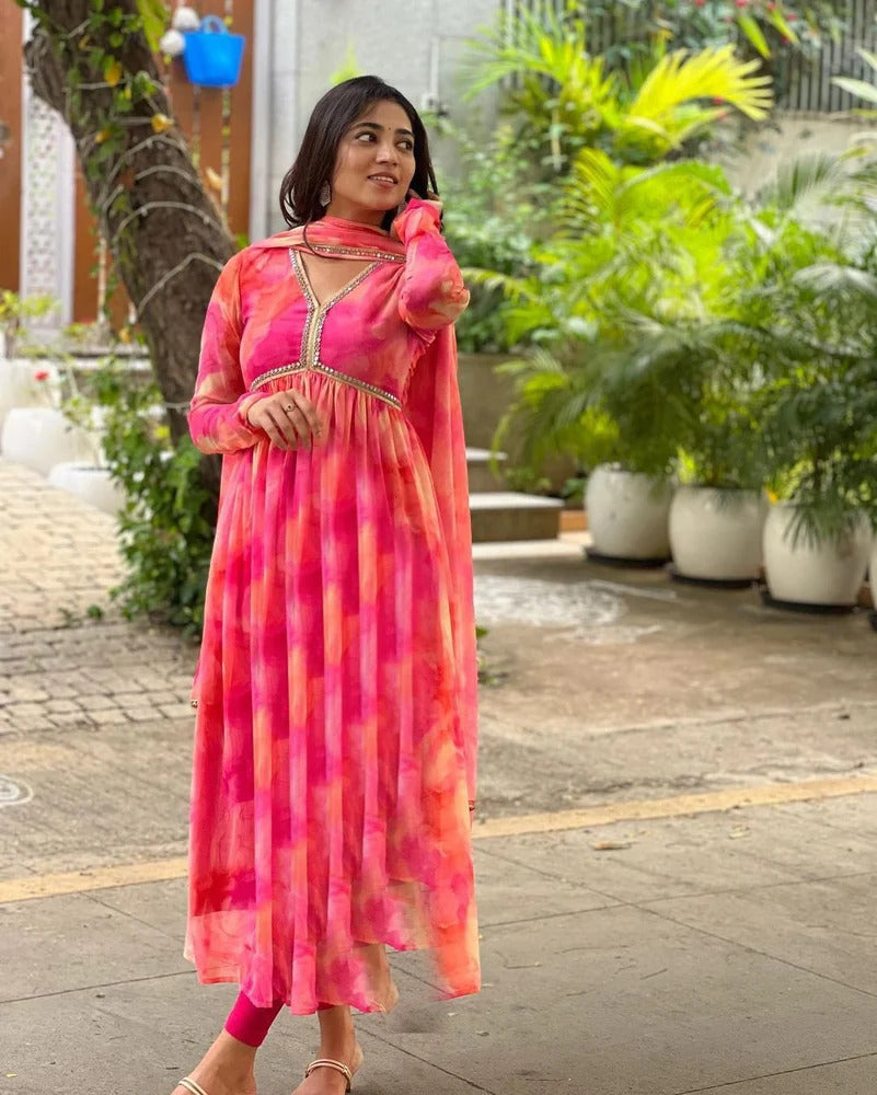 Hot Pink Anarkali Kurti with Dupatta  for Women| Girls |Ladies|