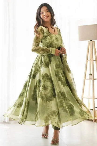 Mehndi Green  Organza Anarkali Suit  for Women| Girls|Ladies