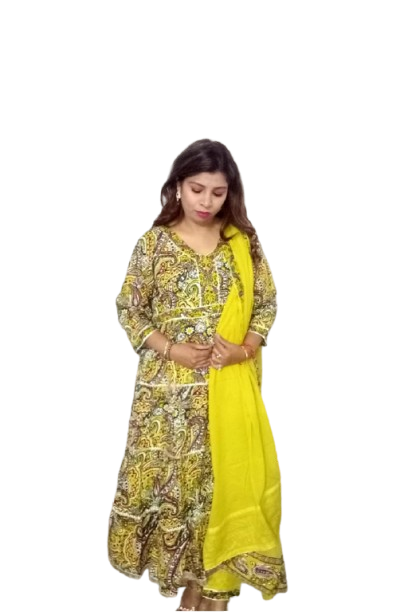 Mehndi yellow Anarkali cotton suit for Women|| Girls|| Ladies