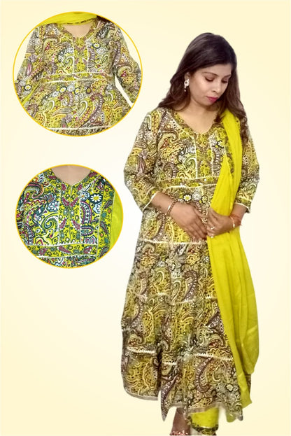 Mehndi yellow Anarkali cotton suit for Women|| Girls|| Ladies