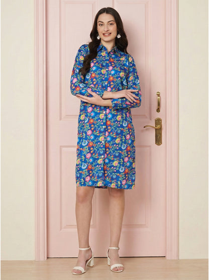 Kuberakshi- Blue floral Midi shirt Dress